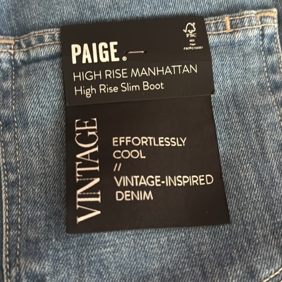NEW PAIGE High Rise Manhattan Vintage Slim Boot Vintage 27 Tall Blue Denim Jeans - Picture 7 of 9